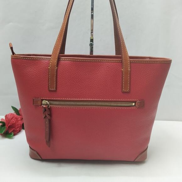 Dooney & Bourke Red Pebbled Leather Double Handles Tote Shoulder Bag - Picture 3 of 16